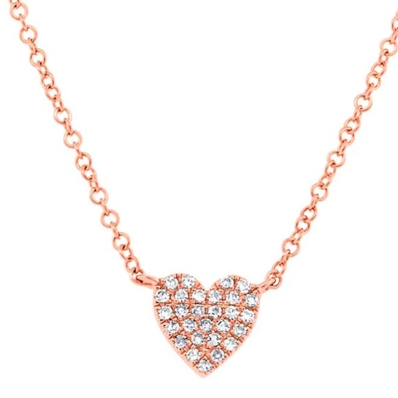 Stephanie Gottlieb Mini Pave Heart Necklace 14k rose gold NEW in box diamond - Picture 1 of 17